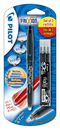 [636121] Rollerpen PILOT friXion medium zwart blister à 1 stuk + 3 vullingen