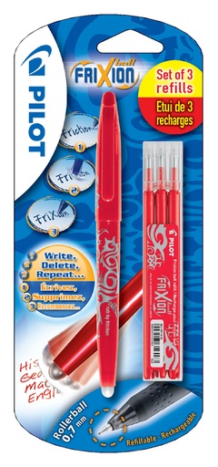 [636122] Rollerpen PILOT friXion medium rood blister à 1 stuk + 3 vullingen