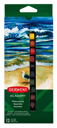 [142412] Aquarelverf Derwent Academy blister à 12 tubes à 12ml assorti