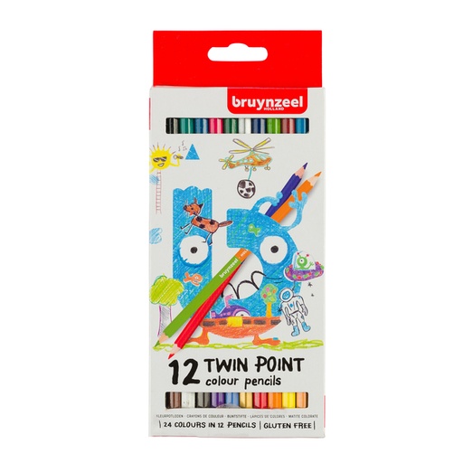 [640054] Kleurpotlood Bruynzeel Kids Twin Point blister à 12 stuks assorti