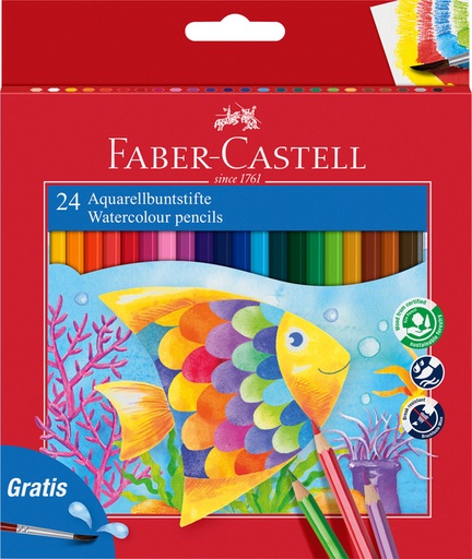 [640075] Kleurpotloden Faber-Castell aquarel incl penseel assorti set à 24 stuks