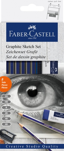 [640096] Potlood Faber-Castell 6 hardheden inclusief puntenslijper en gum