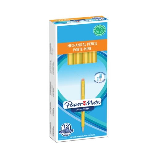 [640207] Vulpotlood Paper Mate non stop 0.7mm HB met clip en gum geel