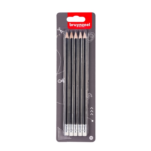 [640317] Grafietpotlood Bruynzeel Teens HB met gum blister à 5 stuks grijs