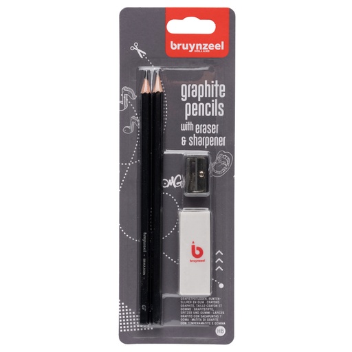 [640318] Potlood Bruynzeel Teens HB met gum en puntenslijper in blister 2 stuks