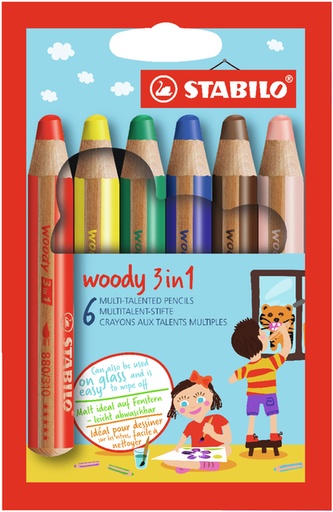 [640441] Kleurpotloden STABILO 880 woody 3 in 1 assorti etui à 6 stuks