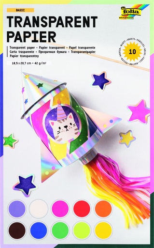 [740027] Transparant papier Folia 18.5x29.7cm 42gr 10 vel 10 kleuren