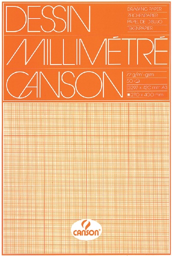[744009] Millimeterpapier Canson bruingeel bedrukt 50vel 72gr A3 wit