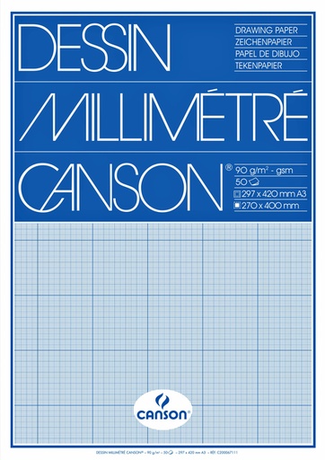 [744010] Millimeterpapier Canson lichtblauw bedrukt 50vel 72gr A3 wit