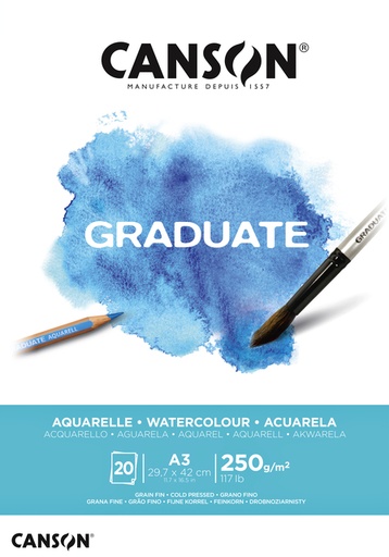 [746255] Aquarelblok Canson Graduate A3 250gr 20 vel