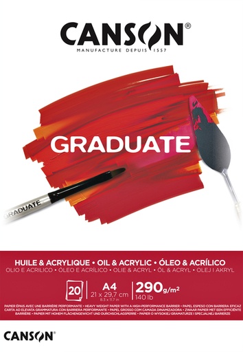 [746259] Schilderpapier Canson Graduate Oil & Acrylic 20vel 290gr A4 natuurlijk wit