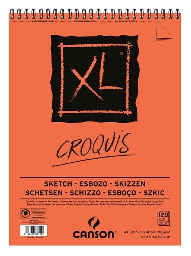 [746272] Schetsblok Canson XL Croquuis A3 90gr 120 vel spiraal