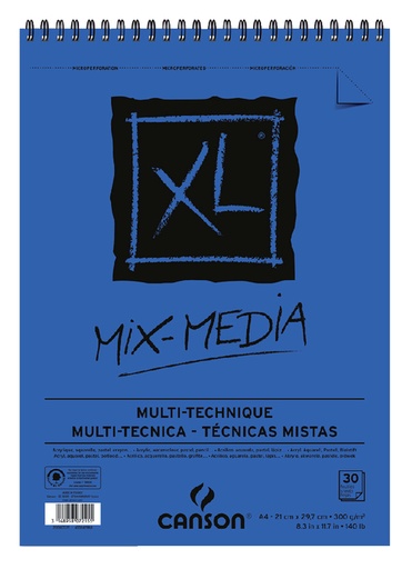[746275] Aquarelblok Canson  XL Mix Media  A4 300gr spiraal 30 vel