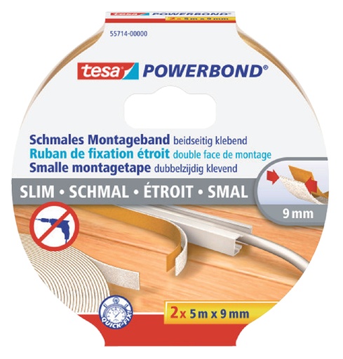 [800283] Dubbelzijdige montagetape tesa® Powerbond Small 5mx9mm wit 2 stuks