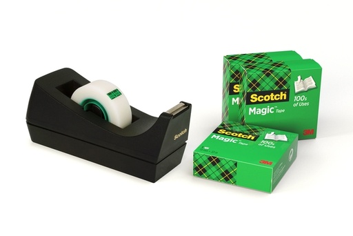 [801345] Plakbandhouder Scotch C38 zwart + 4 rollen magic tape 19mmx33m