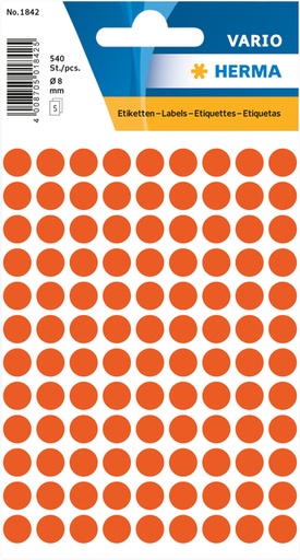 [810902] Etiket HERMA 1842 rond 8mm rood 540stuks