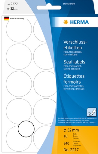 [810910] Etiket HERMA 2277 rond 32mm transparant 240stuks