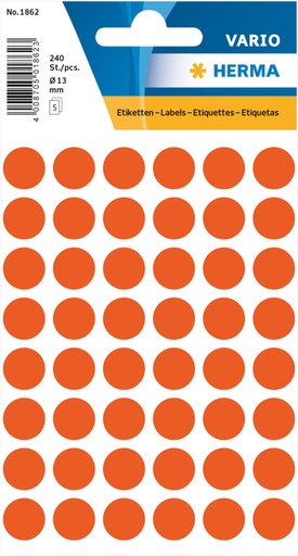[810922] Etiket HERMA 1862 rond 12mm rood 240stuks