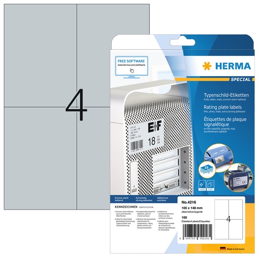 [810935] Etiket HERMA 4216 105x148mm weerbestendig zilver 100 stuks