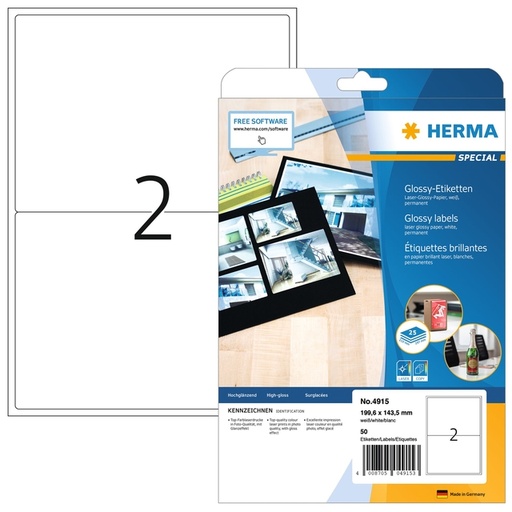[810978] Etiket HERMA 4915 199.6X143.5mm glossy wit 50 etiketten