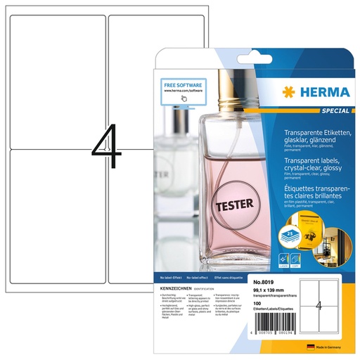 [810981] Etiket HERMA 8019 99.1x139mm transparant 100 etiketten