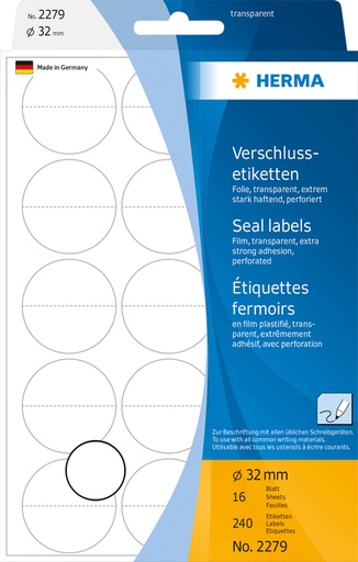 [810988] Etiket HERMA 2279 32mm transparant 240 etiketten