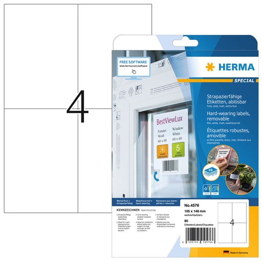 [810993] Etiket HERMA 4576 105x148mm folie wit 80 etiketten