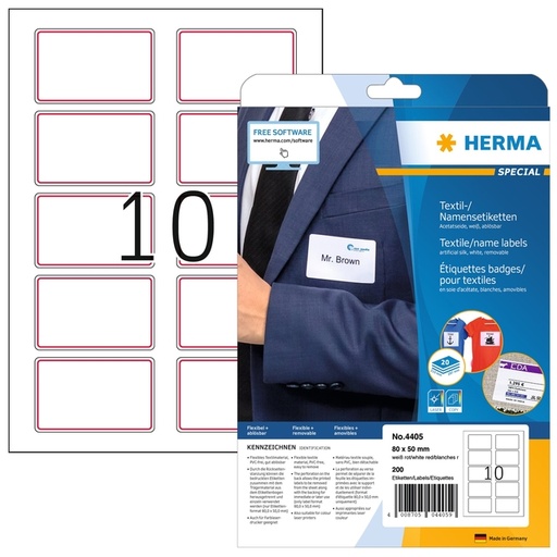 [810996] Naambadge etiket HERMA 4405 80X50mm wit rood 200 etiketten