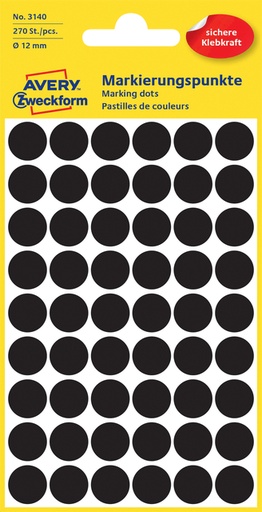 [811001] Etiket Avery Zweckform 3140 rond 12mm zwart 270stuks