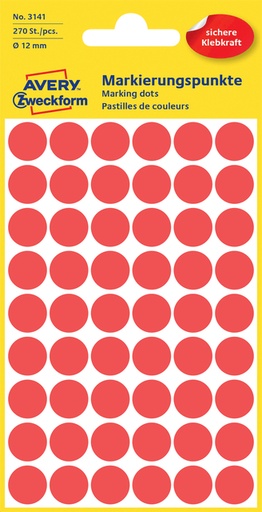 [811002] Etiket Avery Zweckform 3141 rond 12mm rood 270stuks