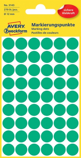 [811004] Etiket Avery Zweckform 3143 rond 12mm groen 270stuks