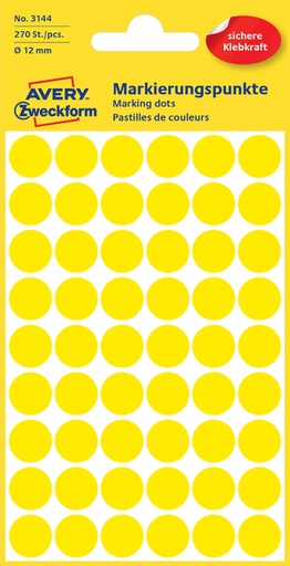 [811005] Etiket Avery Zweckform 3144 rond 12mm geel 270 etiketten