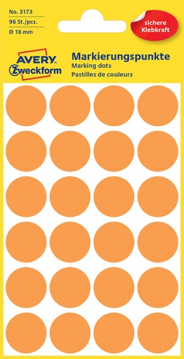 [811036] Etiket Avery Zweckform 3173 rond 18mm lichtoranje 96 etiketten