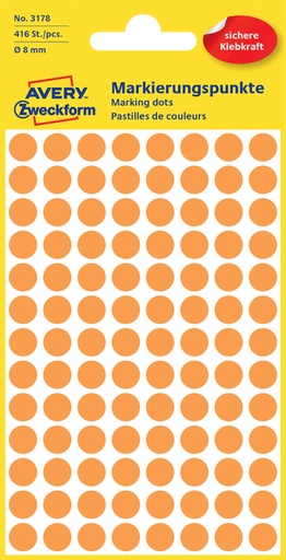 [811056] Etiket Avery Zweckform 3178 rond 8mm oranje 416stuks