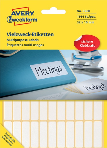 [811082] Etiket Avery Zweckform 3320 32x10mm wit 1144stuks