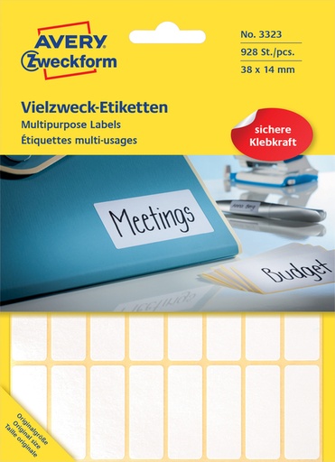 [811085] Etiket Avery Zweckform 3323 38x14mm wit 928stuk