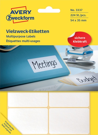 [811098] Etiket Avery Zweckform 3337 54x35mm wit 224stuks