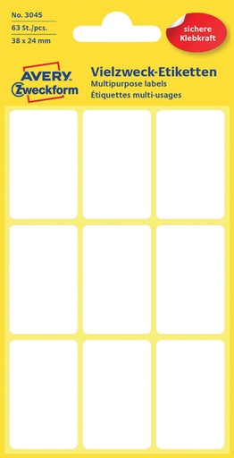 [811114] Etiket Avery Zweckform 3045 38x24mm wit 63stuks