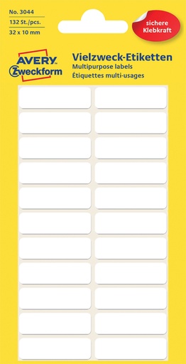 [811115] Etiket Avery Zweckform 3044 32x10mm wit 132stuks