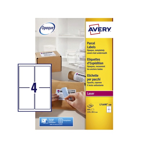 [811126] Etiket Avery L7169B-100 99.1x139mm blockout 400 etiketten
