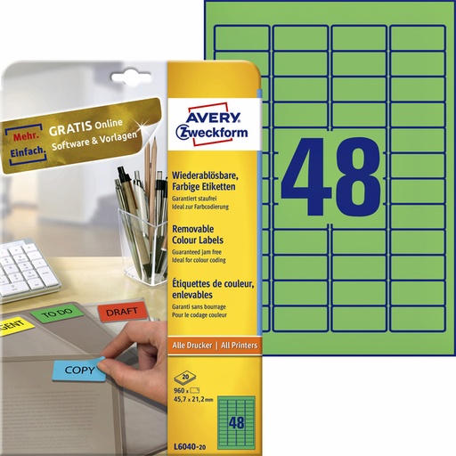 [811146] Etiket Avery Zweckform L6040-20 45.7x21.2mm groen 960stuks