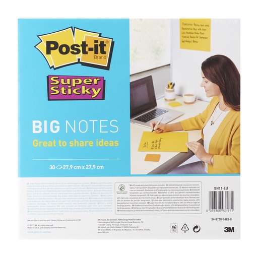 [811148] Memoblok Post-it Super Sticky Big Notes BN11-EU geel 279x279mm 30 vel
