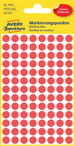 [811152] Etiket Avery Zweckform 3010 rond 8mm rood 416stuks