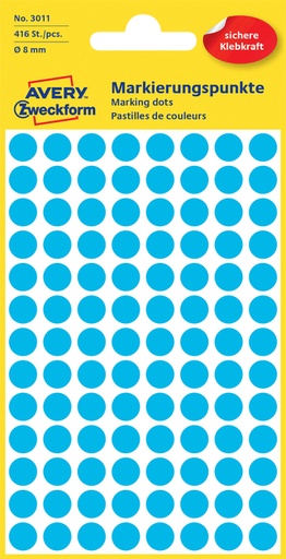 [811153] Etiket Avery Zweckform 3011 rond 8mm blauw 416stuks