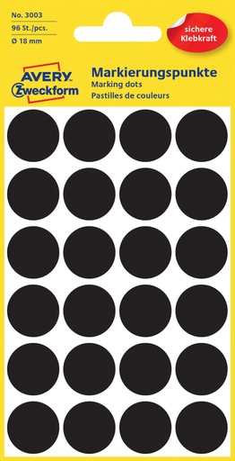 [811160] Etiket Avery Zweckform 3003 rond 18mm zwart 96stuks
