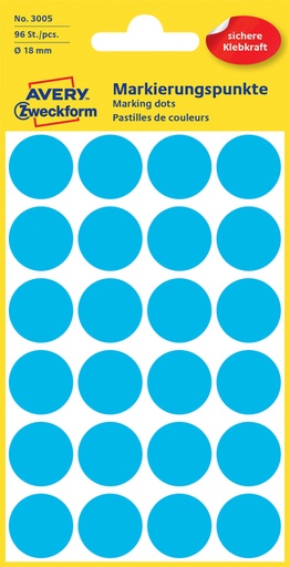 [811163] Etiket Avery Zweckform 3005 rond 18mm 96stuks blauw