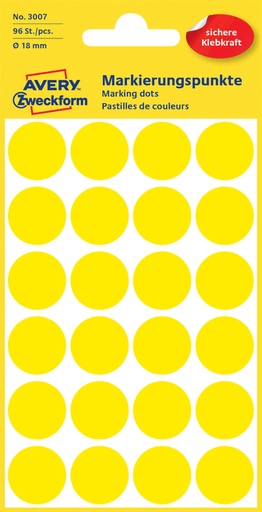 [811165] Etiket Avery Zweckform 3007 rond 18mm geel 96stuks