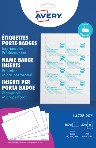 [811174] Badgekaart Avery L4728-20 60x90mm microperforatie 20 vel