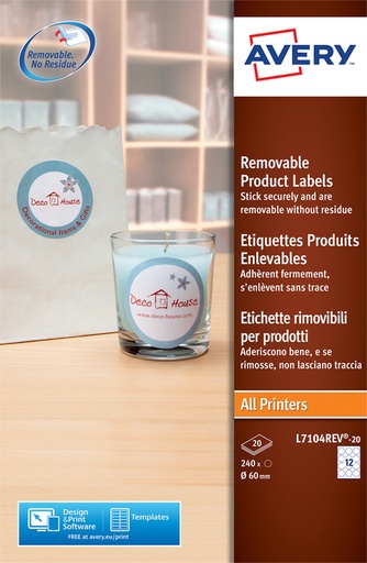 [811179] Etiket Avery L7104REV-20 60mm wit 240 etiketten