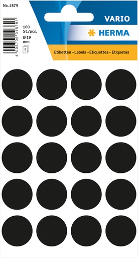 [815051] Etiket HERMA 1879 rond 19mm zwart 100stuks